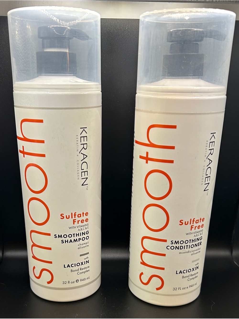 KERAGEN Smoothing Shampoo & Conditioner Bundle, 32 Oz Each - Sulfate-Free, Moist